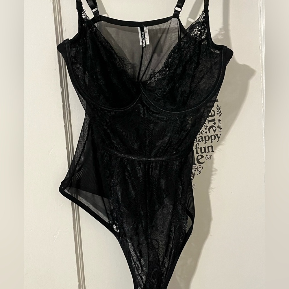 Black lace body suit